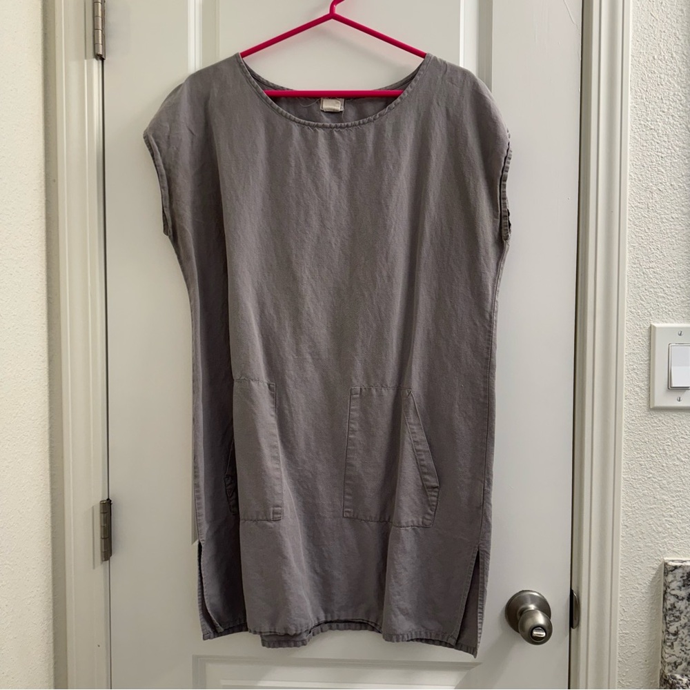 Dr. Flax S/M beautiful 100% European linen tunic dress w/pockets gorgeous gray